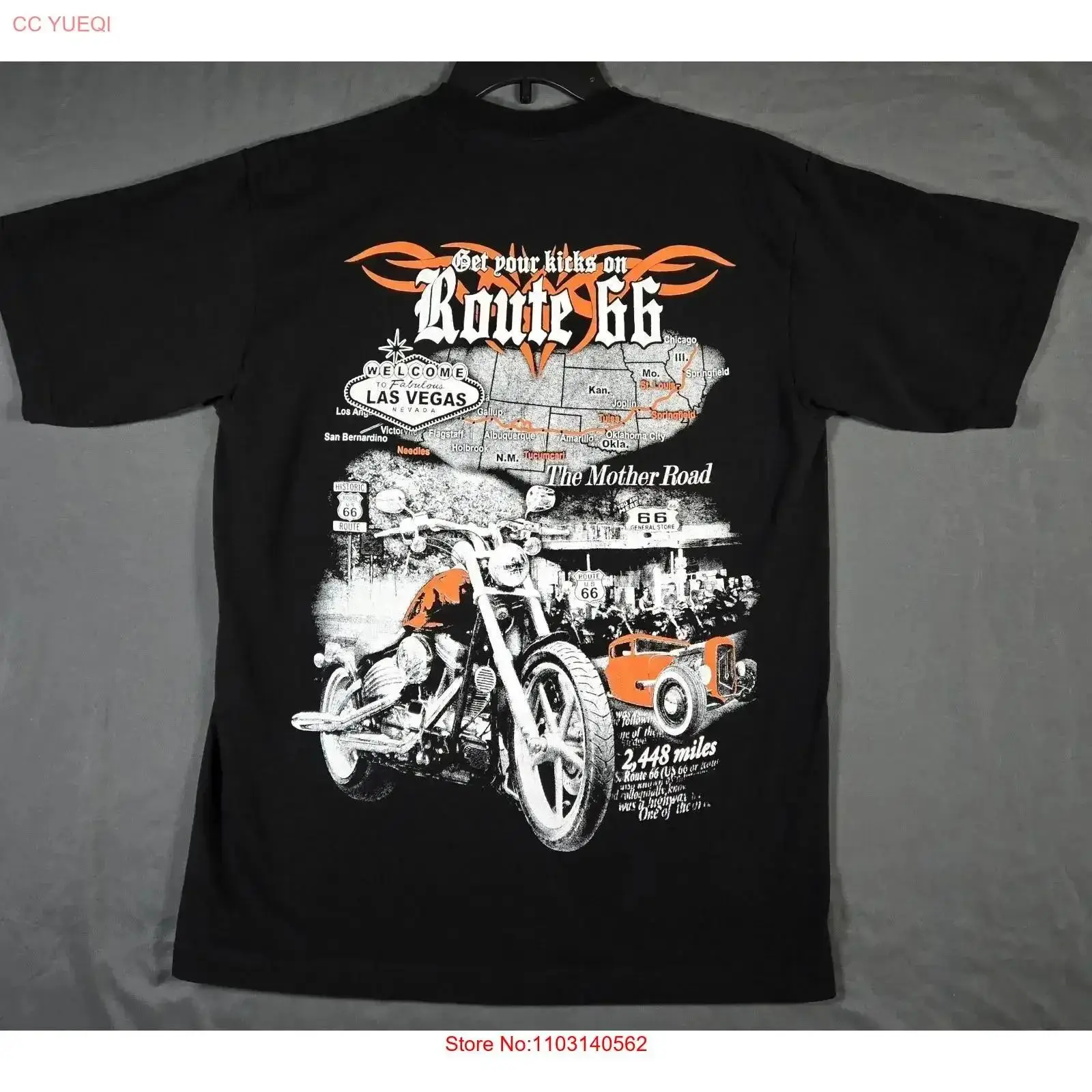 Vintage Vegas Fashion - T-shirt noir pour moto Las Vegas