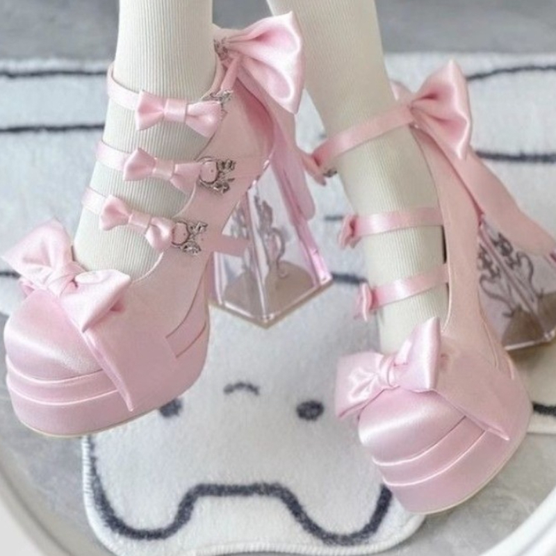 Vintage Y2K - Chaussures Mary Jane en satin rose,
