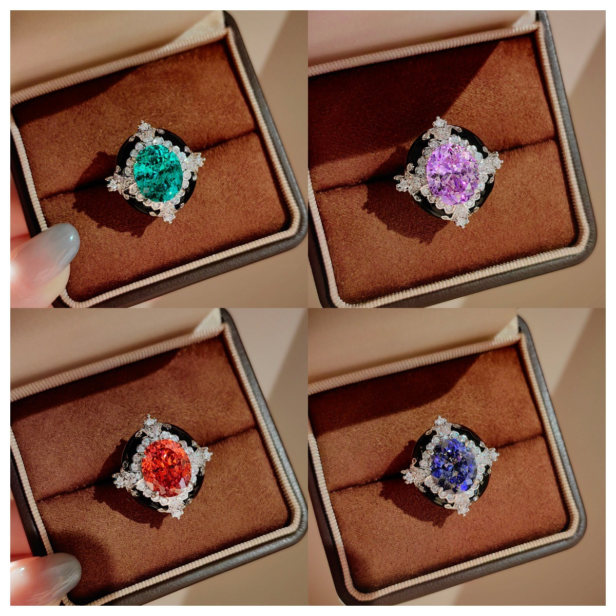 Vintage Fashion Events - Bague ouverte élégante en émail noir,
