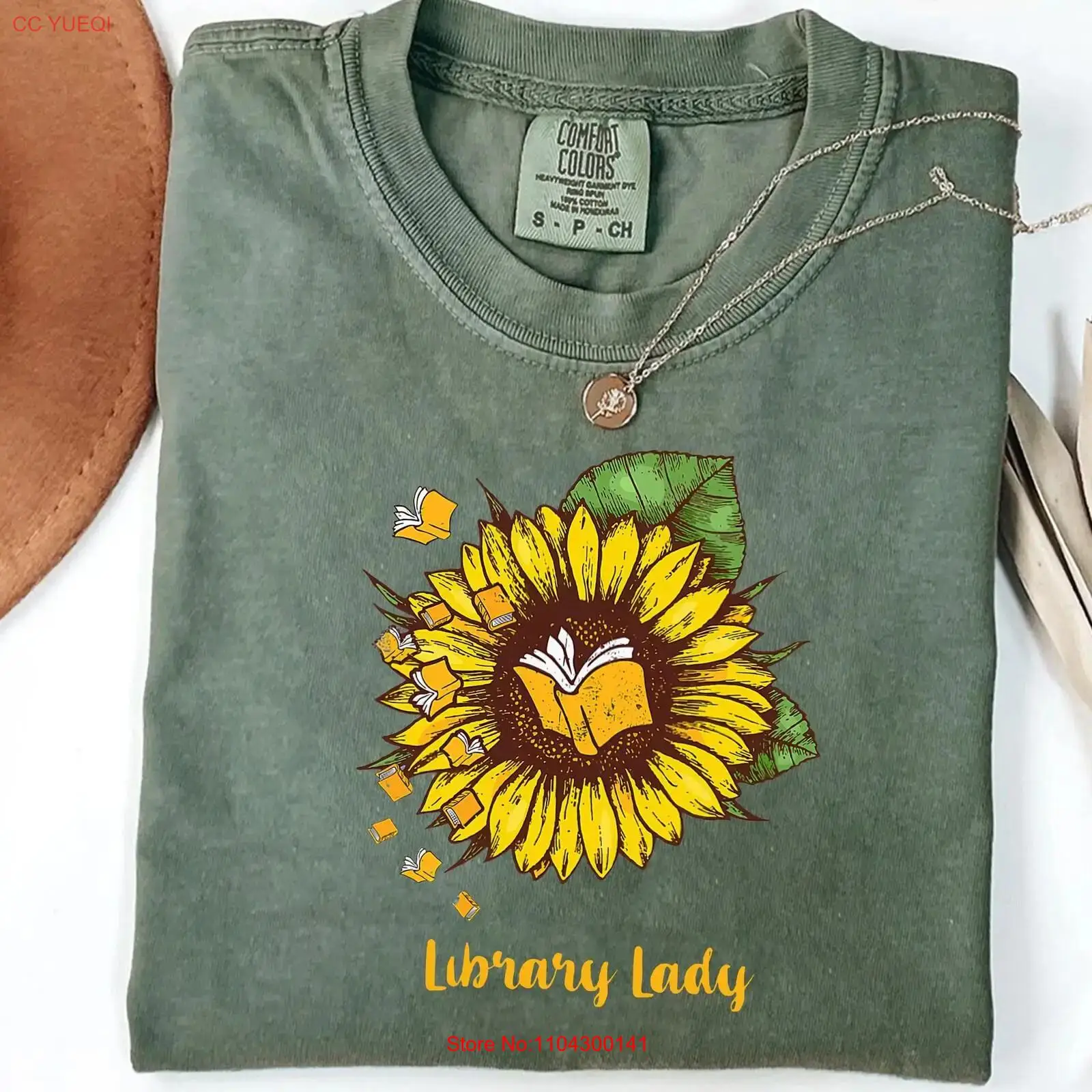 Vintage Fashion Library - T-shirt pour femme bibliophile, motif tournesol,