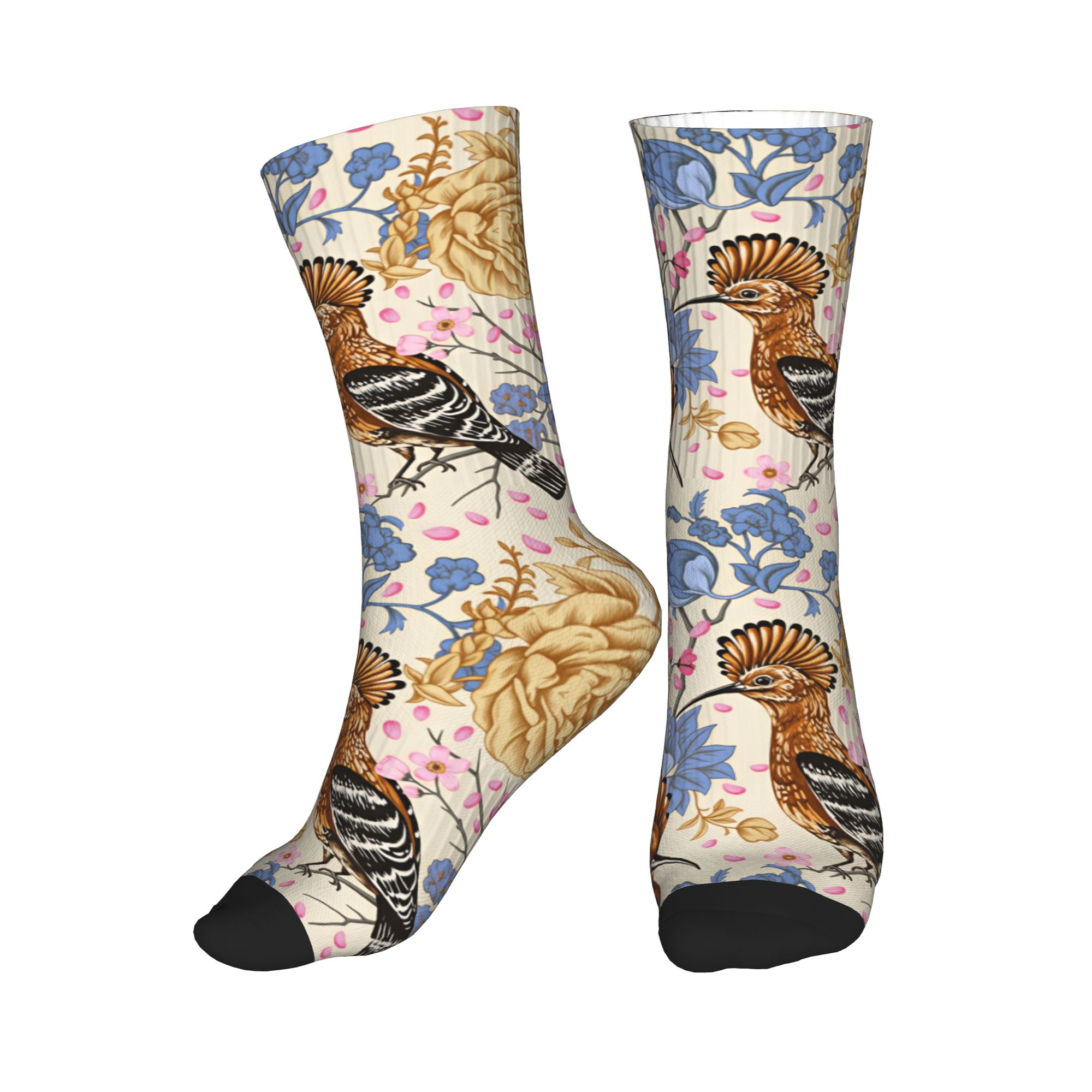Vintage Fashion For Mens - Hoopoe Bird Blue Peony – chaussettes